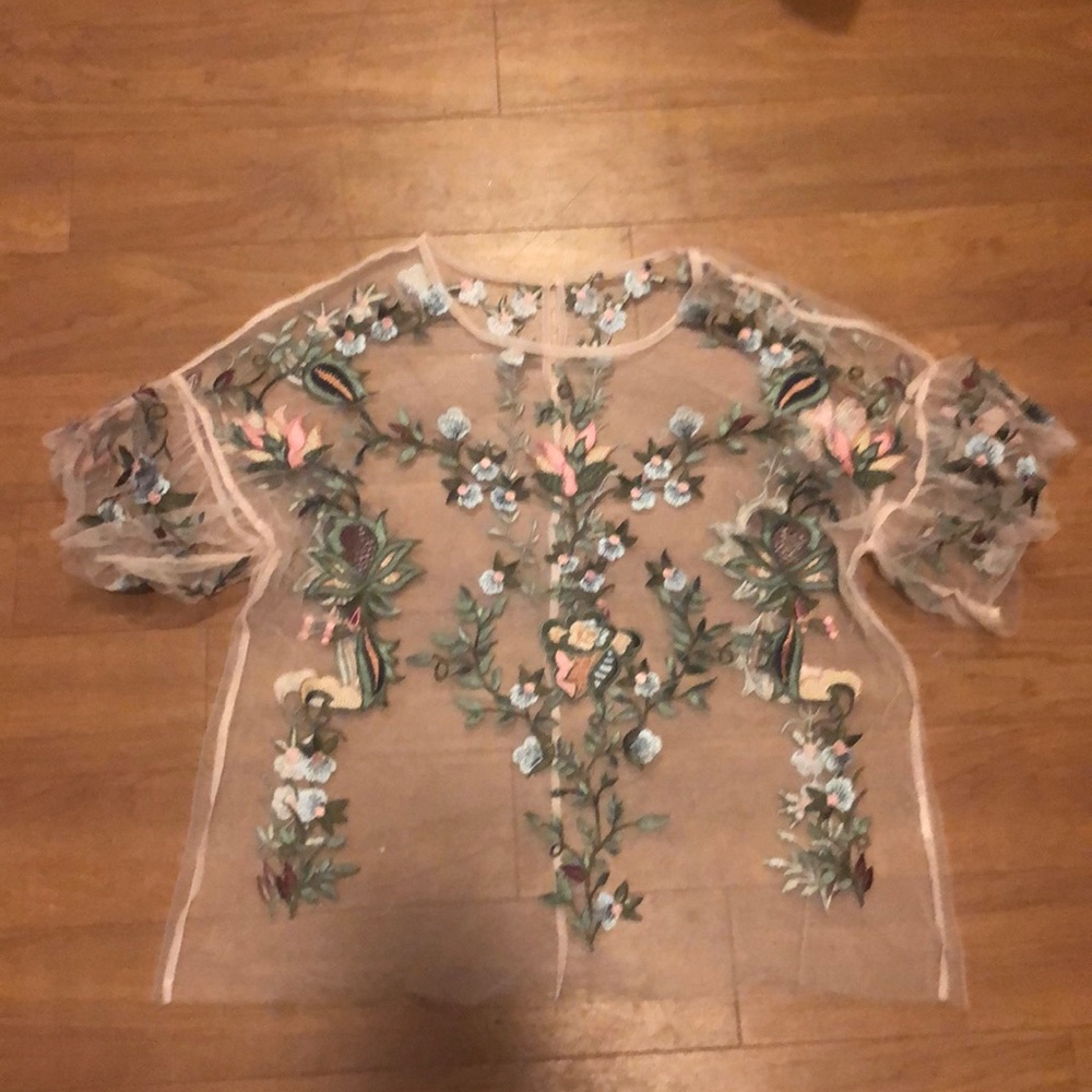 mesh embroidered pink top